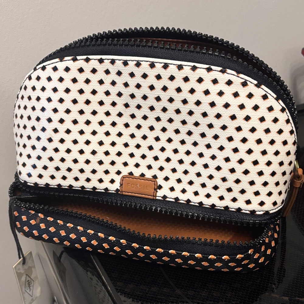 Fossil Black and White Dotted Cosmetic Case - Picture 1 of 2